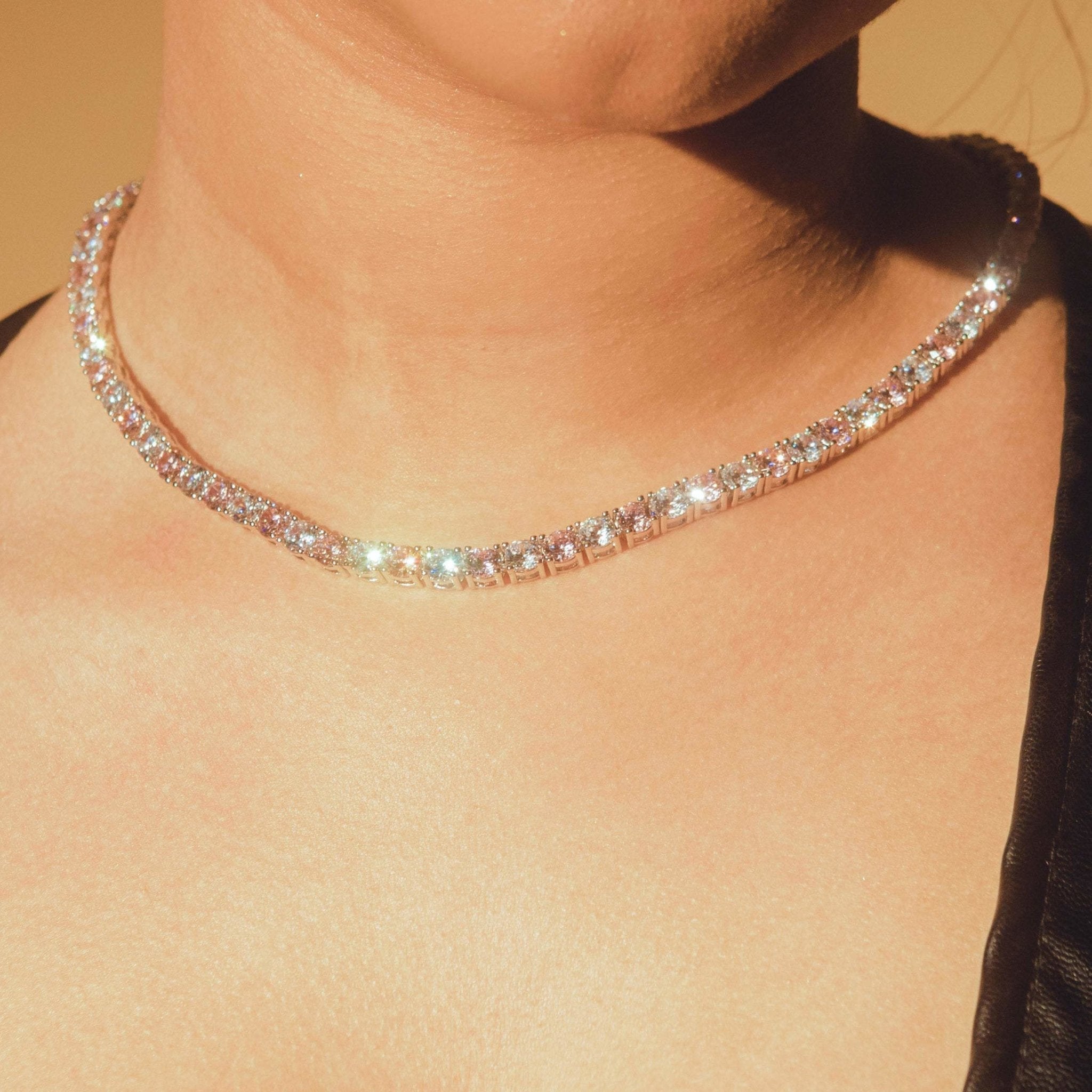 5mm Tennis Necklace - Pink & White - Cernucci